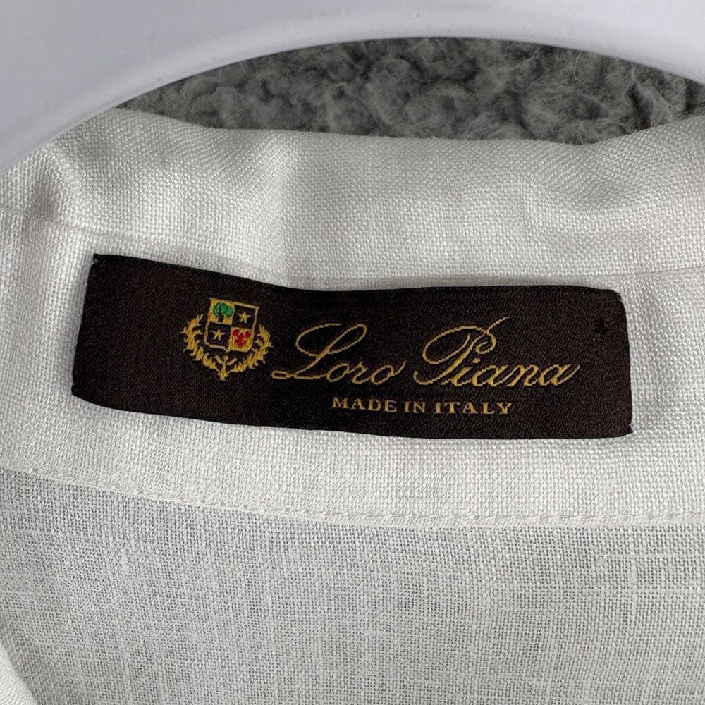 Loro Piana White Embroidered Linen Button-Up Shirt Size Large Made in Italy - Picture 4 of 10